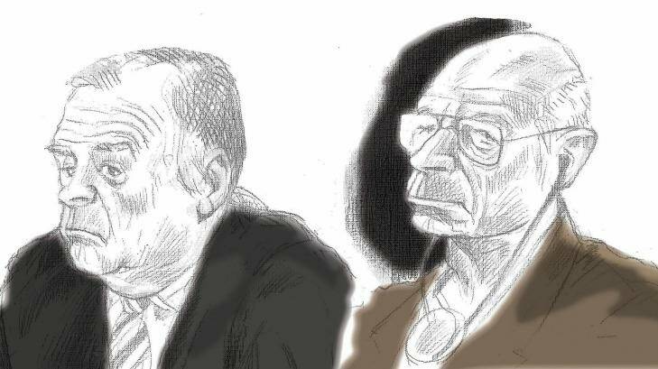 Court sketches of Glen McNamara (right) and Roger Rogerson. Photo: Rocco Fazzari