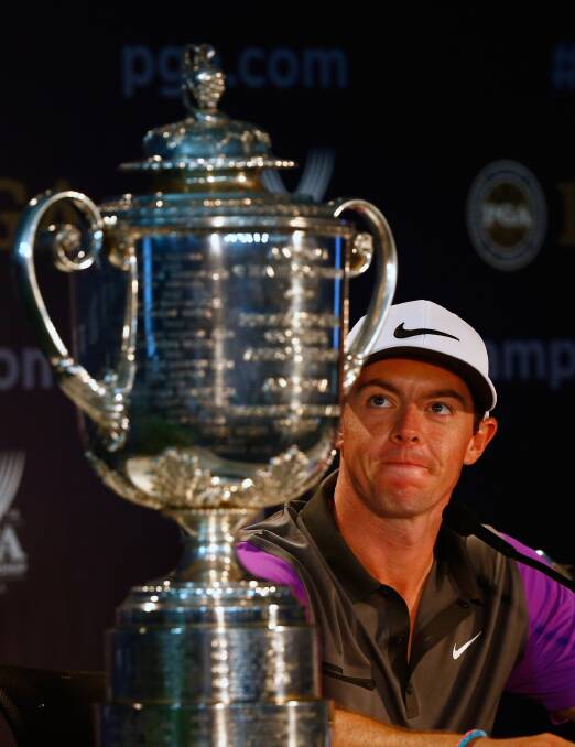 Rory McIlroy and the Wanamaker Trophy. Picture: GETTY IMAGES
