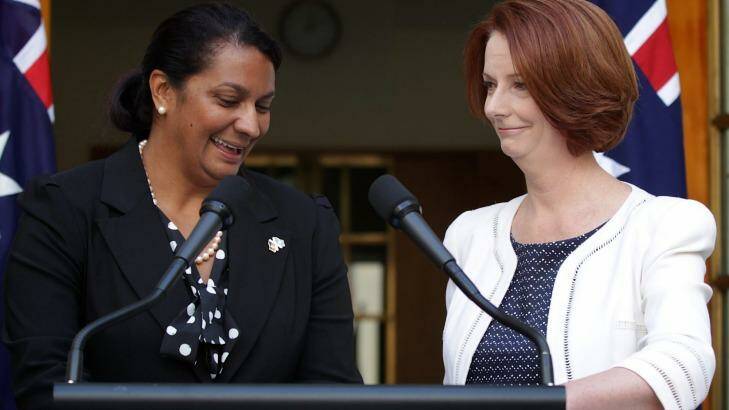 Julia Gillard announces her endorsement of Nova Peris as Senate candidate in January last year. Photo: Alex Ellinghausen