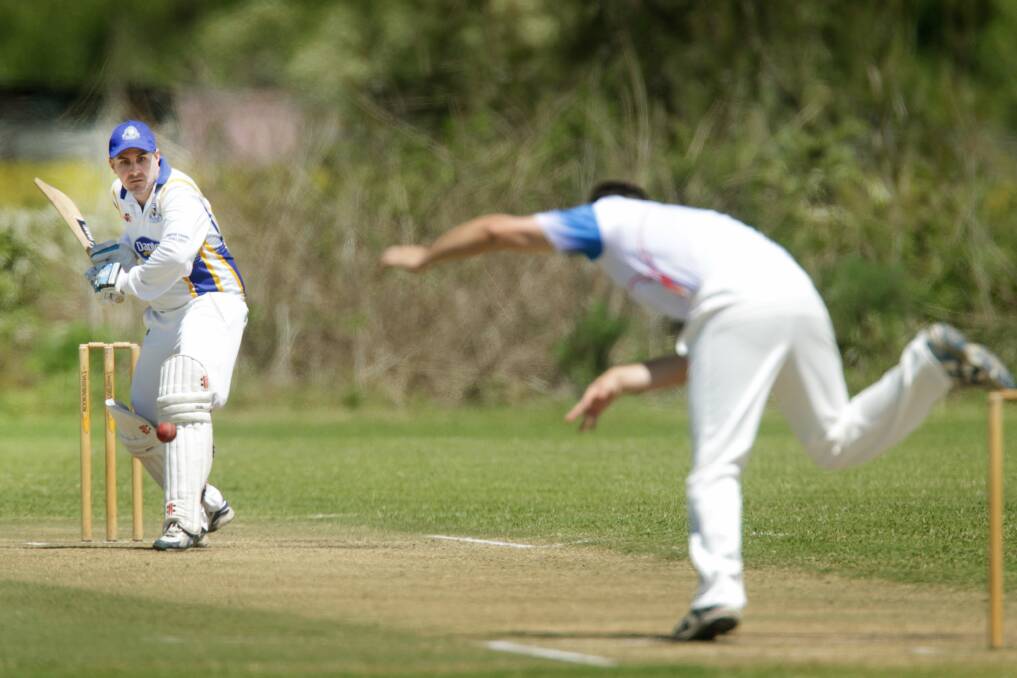 Dapto's opening batsman Greg Jones prepares to play a shot during his top score of 59 in a comfortable four-wicket victory over Wests Illawarra at Reed Park on Saturday. Picture: SYLVIA LIBER