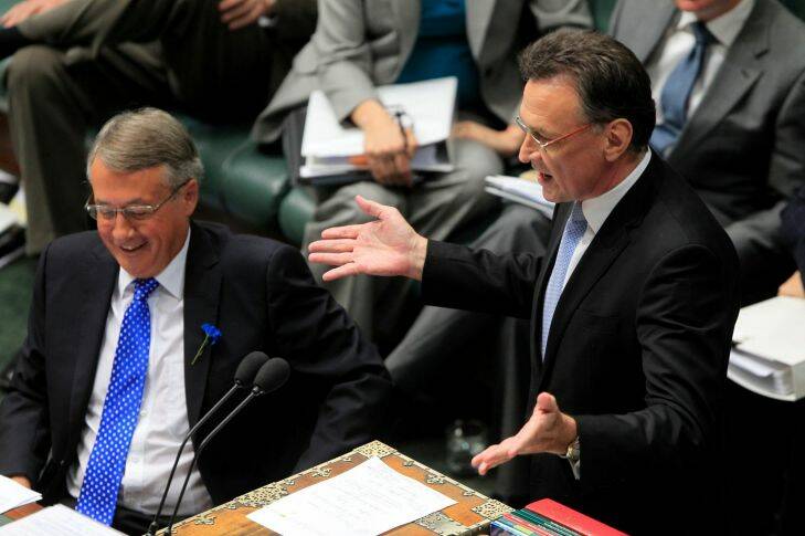 Trade minister Craig Emerson and Acting Prime minister Wayne Swan during question time at Parliament House Canberra on 21 June 2012. Photo: Andrew Meares