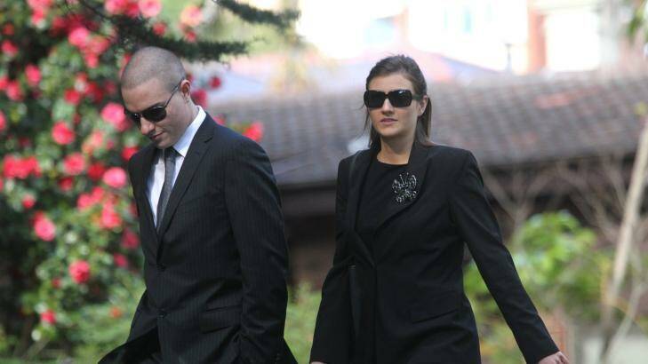 Harriet Wran and her brother Hugo at the funeral of Charles Lloyd Jones in 2010. Photo: Simon Alekna