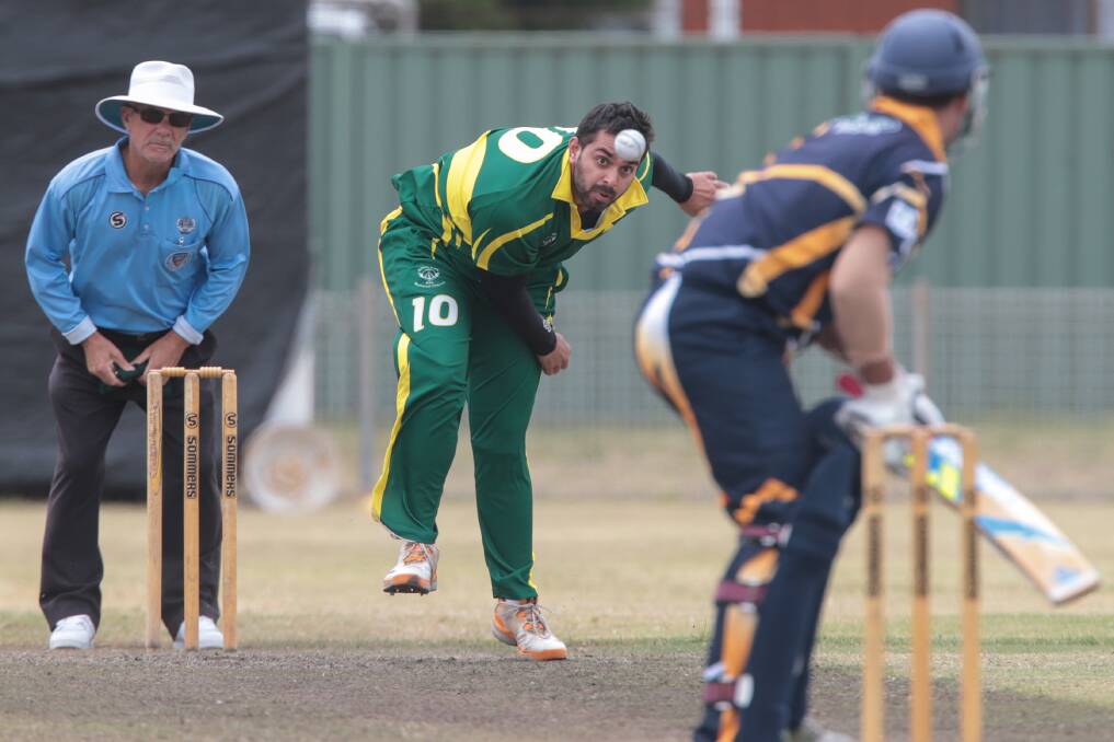 Raheel Chaudhry bends his back for Albion Park against Lake Illawarra last Saturday. The teams meet in the opening two-day round at Keith Grey Oval.Picture: ADAM McLEAN