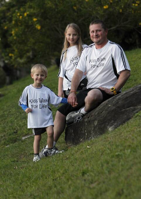 Helensburgh's Darren Watt and Cooper, 4, and Madeline, 7, are all set for Saturday's Kids Walk For Life. Picture: ANDY ZAKELI