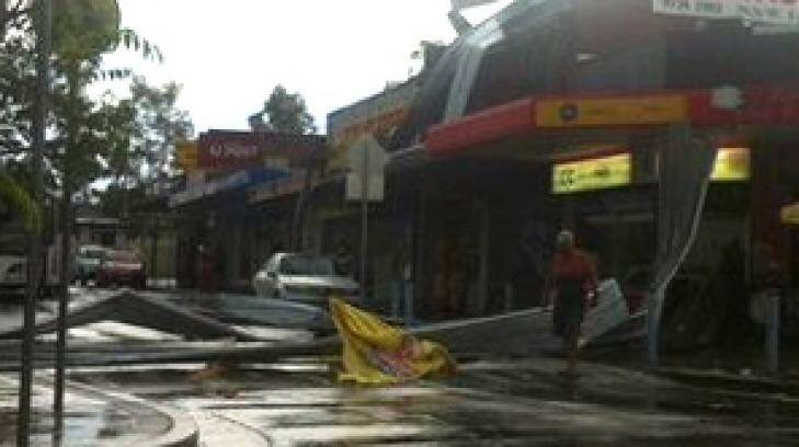 Villawood shops have been damaged in the storm. Photo: Mark Higgins, Triple M