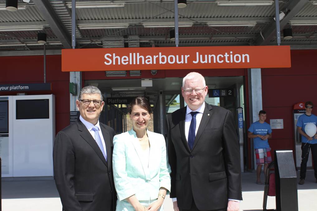 John Ajaka, Gladys Berejiklian and Gareth Ward visited the new Shellharbour Junction Station on Friday.