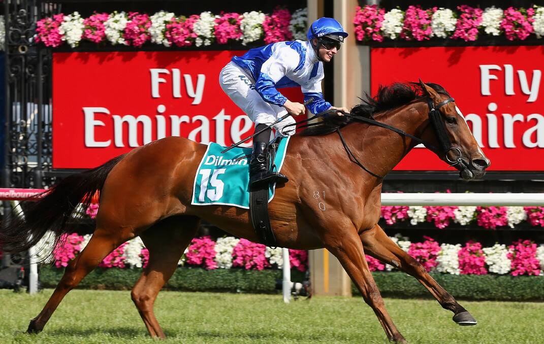 James McDonald riding Atmospherical scores in the Dilmah Earl Grey Stakes at Flemington. Picture: GETTY IMAGES