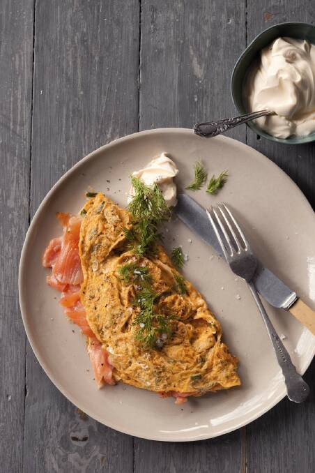 Jill Dupleix's omelette with smoked salmon <a href="http://www.goodfood.com.au/good-food/cook/recipe/the-classic-omelet-20120709-29tw5.html"><b>(recipe here).</b></a> Photo: Marina Oliphant