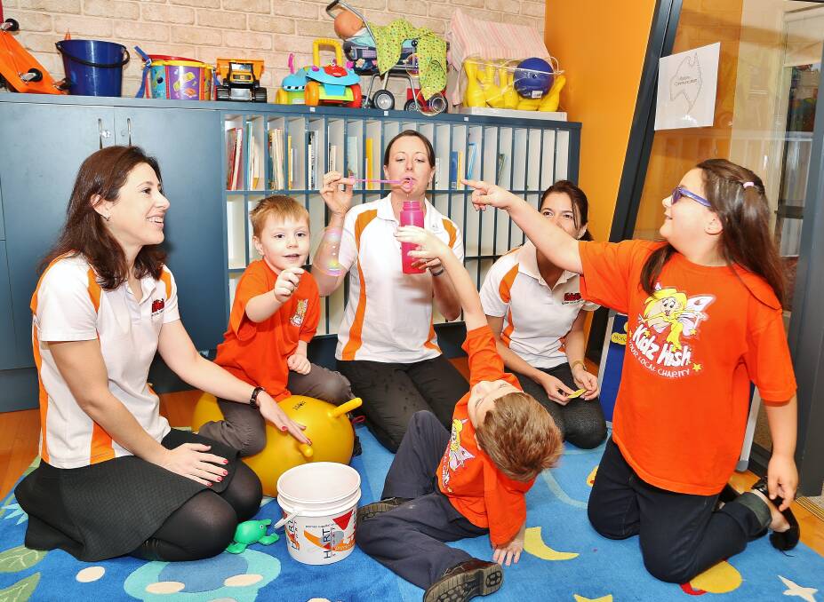 Alysia Revell, Shaun Townsend, Susannah Jennings, Patrick Townsend, Jo Collier and Caitlin Ivanovksi are involved in a new KidzWish speech therapy program. Picture: GREG ELLIS