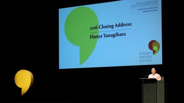 Hanya Yanagihara gives her closing address on violence in art, at the 2016 Sydney Writers Festival. Photo: Prudence Upton