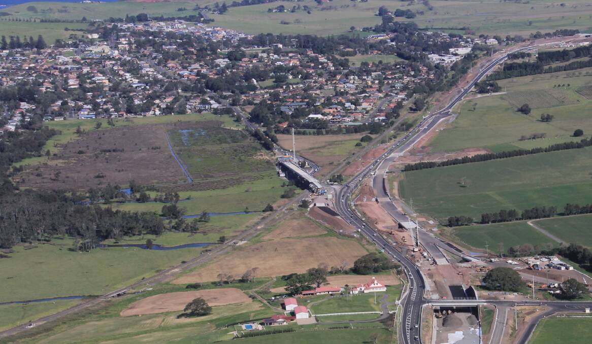 An aerial view south along the Gerringong Princes Highway upgrade, taken in May this year.