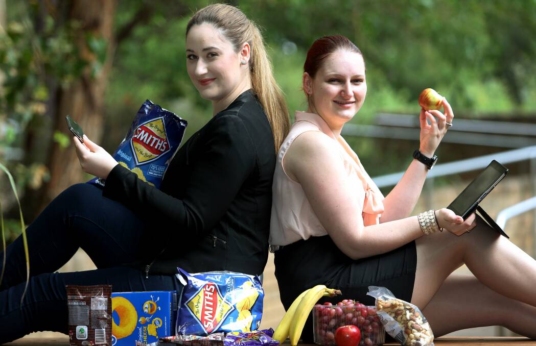 UOW honours psychology students Alexandra Rodriguez and Tegan Blackburne want people to make healthy food choices. Picture: ROBERT PEET