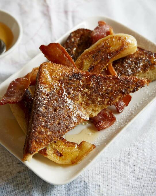 Frank Camorra's french toast with banana and crispy bacon <a href="http://www.goodfood.com.au/good-food/cook/recipe/french-toast-with-banana-maple-syrup-and-crispy-bacon-20140714-3bwbd.html"><b>(Recipe here).</b></a> Photo: Marcel Aucar