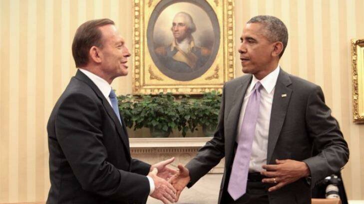 Barack Obama meets Tony Abbott in the White House. Photo: Andrew Meares