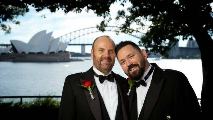 They are the first same-sex couple to marry in Australia under British law.  Photo: Wolter Peeters
