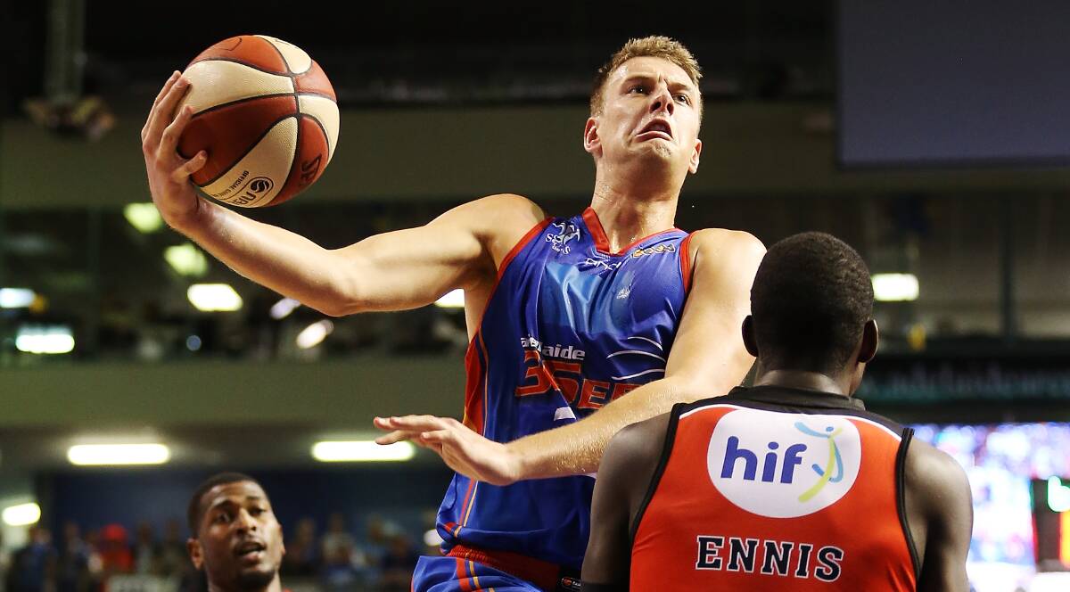 Daniel Johnson of the Adelaide 36ers goes for a basket against the Perth Wildcats. Picture: GETTY IMAGES