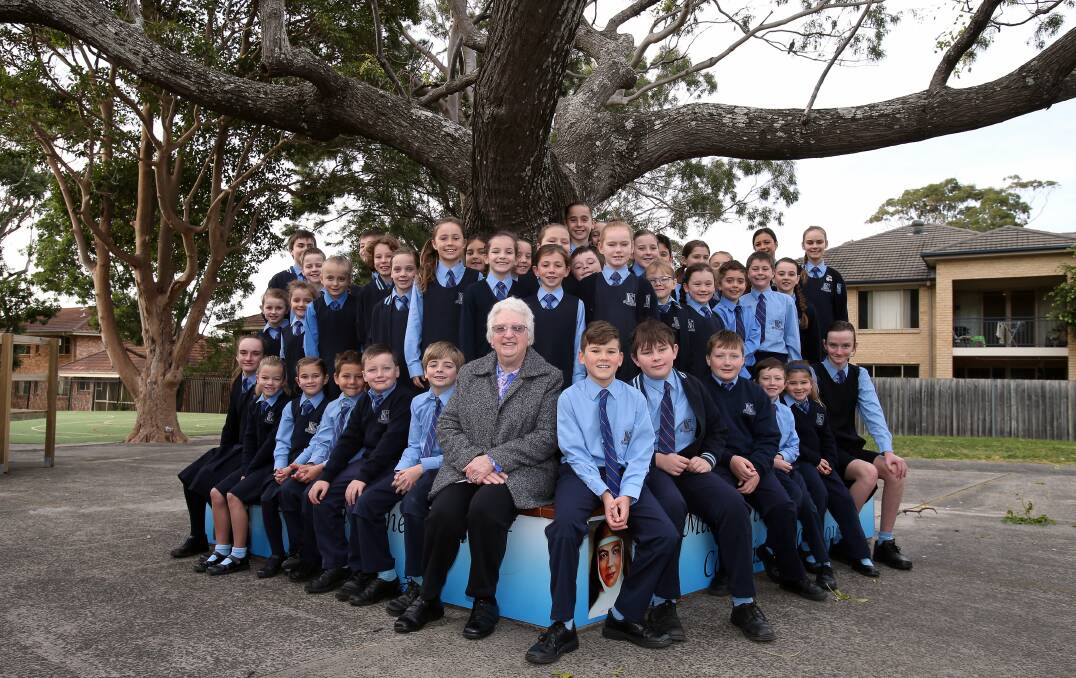 Josephite nun Sister June Bath returns to St Michael’s Catholic Primary School where she went to school in the 1940s and where she taught for a year in 1979. Past and present students and staff have celebrated the school’s 75th anniversary all week. Picture: KIRK GILMOUR