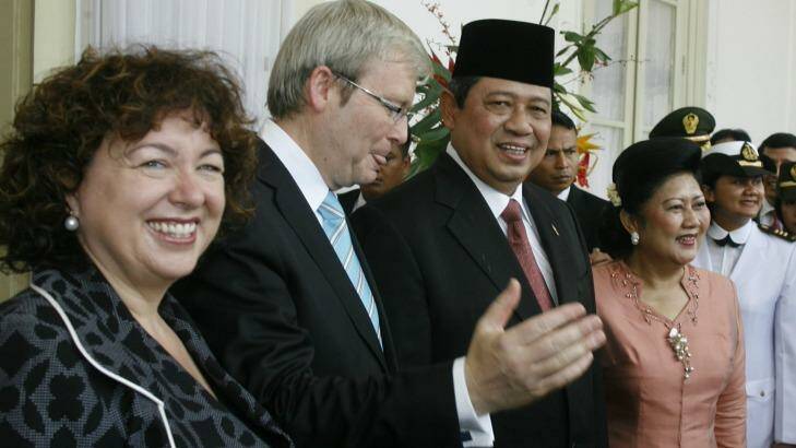 Then prime minister Kevin Rudd meets with then Indonesian president Susilo Bambang Yudhoyono in Jakarta in June 2008. Photo: Glen McCurtayne