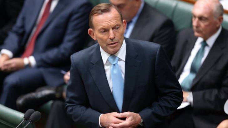 Tony Abbott delivers a condolence motion for former prime minister Malcolm Fraser on Monday. Photo: Andrew Meares