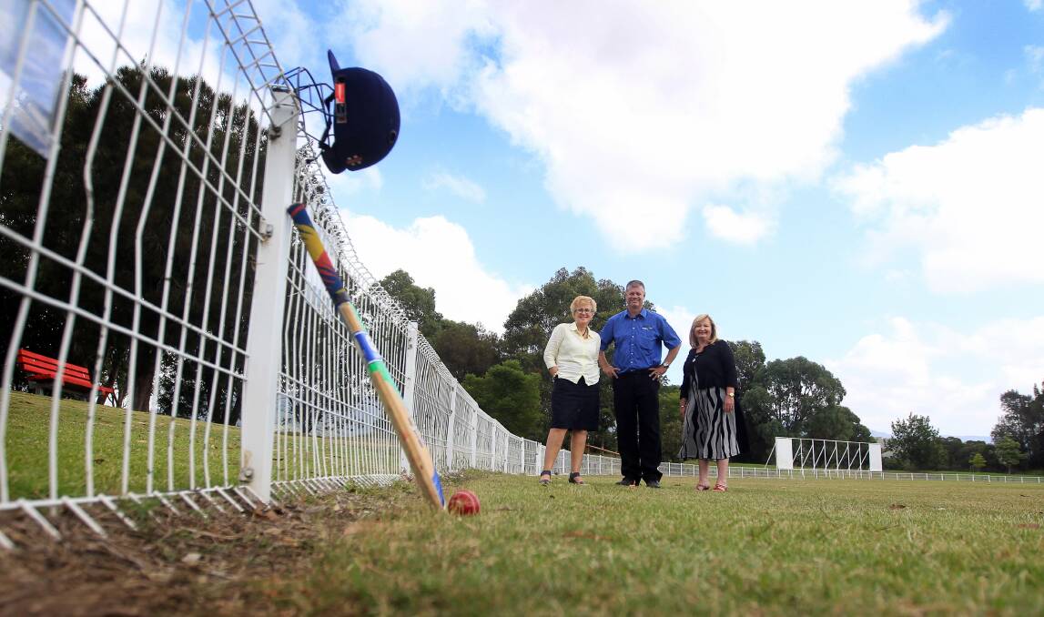 Positive: Lee Furness, council's director of corporate policy, Simon Pearse, president of The Rail Cricket Club, and Donna Flanagan, council's manager of property and recreation, at the spot where the bypass will cut through. Picture: SYLVIA LIBER
