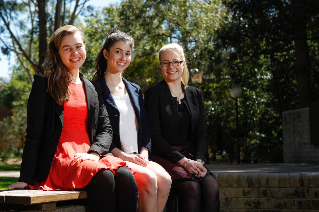 Laura Polson, Jessica Hinde and Laura Sanford were among those invited to gain inspiration from the challenges faced by speakers at a student leadership conference. Picture: CHRISTOPHER CHAN