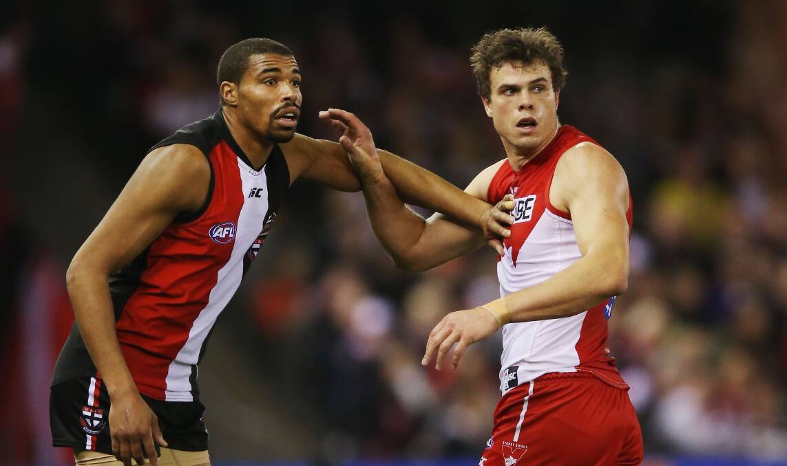 Mike Pyke, right, has formed a formidable ruck combination with Kurt Tippett. Picture: GETTY IMAGES