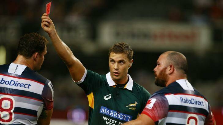 Laurie Weeks is shown the red card in Durban.