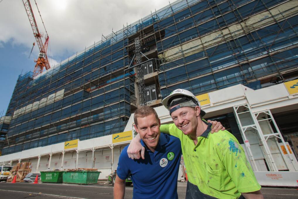 Construction workers Clint Yewdall and Ash Jones play an active part in ensuring the well-being of their mates. Picture: ADAM McLEAN