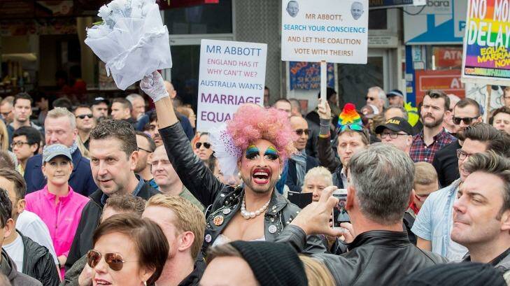 Drag artist Joyce Mange at the  Rally for Marriage Equality in Sydney on Sunday. Photo: Michele Mossop