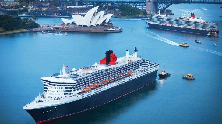 Cunard's Queen Mary 2 and Queen Elizabeth in Sydney Harbour. Photo: supplied
