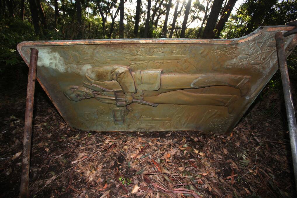 Retrieved: The bronze monument to aviation pioneer Lawrence Hargrave was found about 400 metres from its original site. Picture: ROBERT PEET
