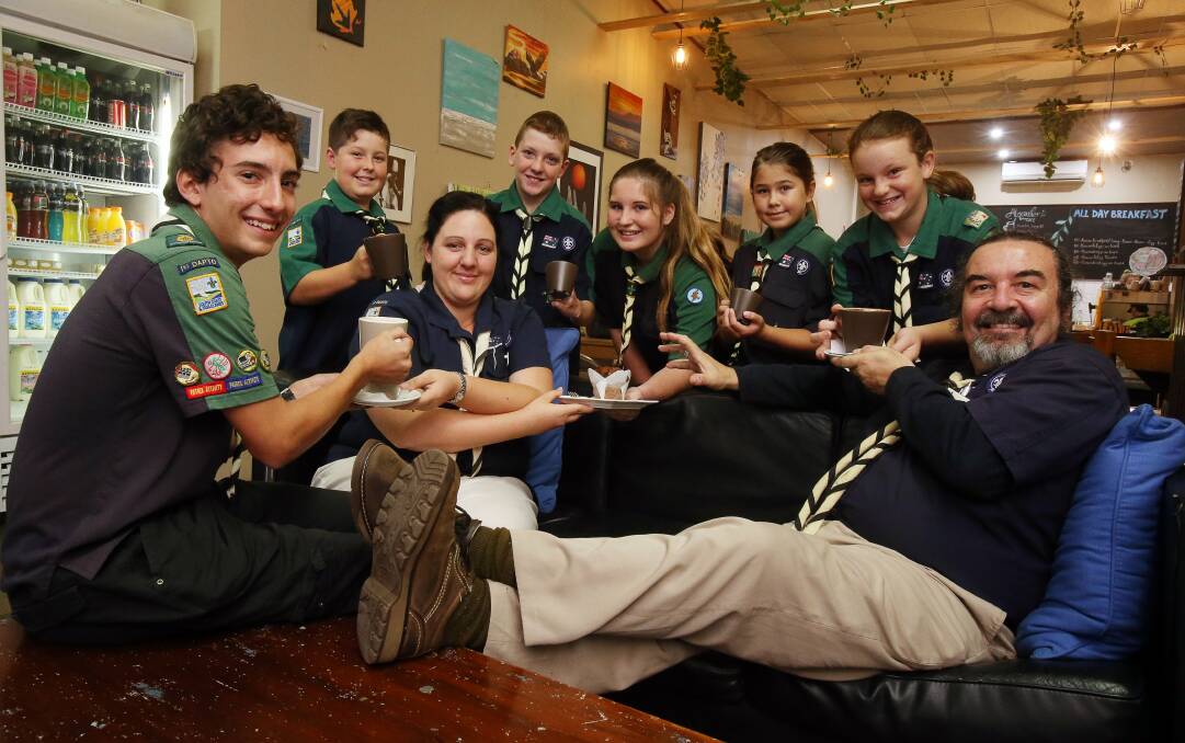 Eager: Emily McMahon and Chris Micallef, with scouts Ryan Micallef, Caleb Kilpatrick, Tyler Hindle, Catrina Thomson, Mia Perez and Cassidy Cochrane. Picture: ROBERT PEET