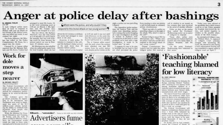 Coverage of the police response to Alison Lewis' murder gained national coverage. Photo: Sydney Morning Herald archives