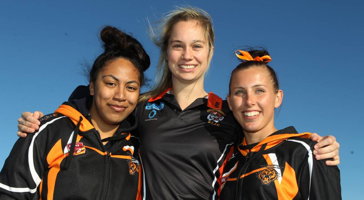Helensburgh stars and Blues members Ruby Ewe, left, Kezie Apps and Sam Hammond. Picture: GREG TOTMAN