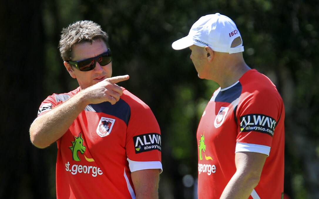 Steve Price and Paul McGregor at a training session at Wollongong University.  Picture: ORLANDO CHIODO