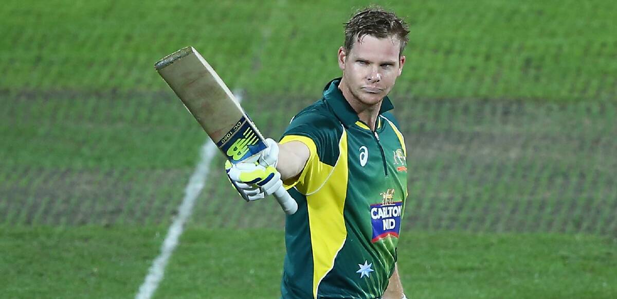 Steve Smith celebrates his century during the ODI against England. Picture: GETTY IMAGES