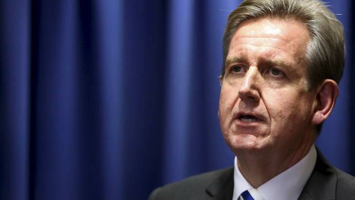Barry O'Farrell responds to questions after his appearance at the ICAC hearing on Tuesday. Photo: Sasha Woolley