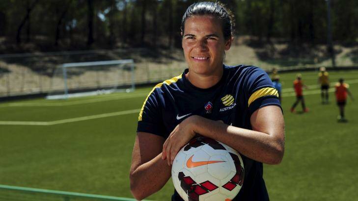A word of advice: Matildas goalkeeper Lydia Williams is hoping to speak with Wallabies flanker David Pocock about his return from a torn ACL. Photo: Graham Tidy