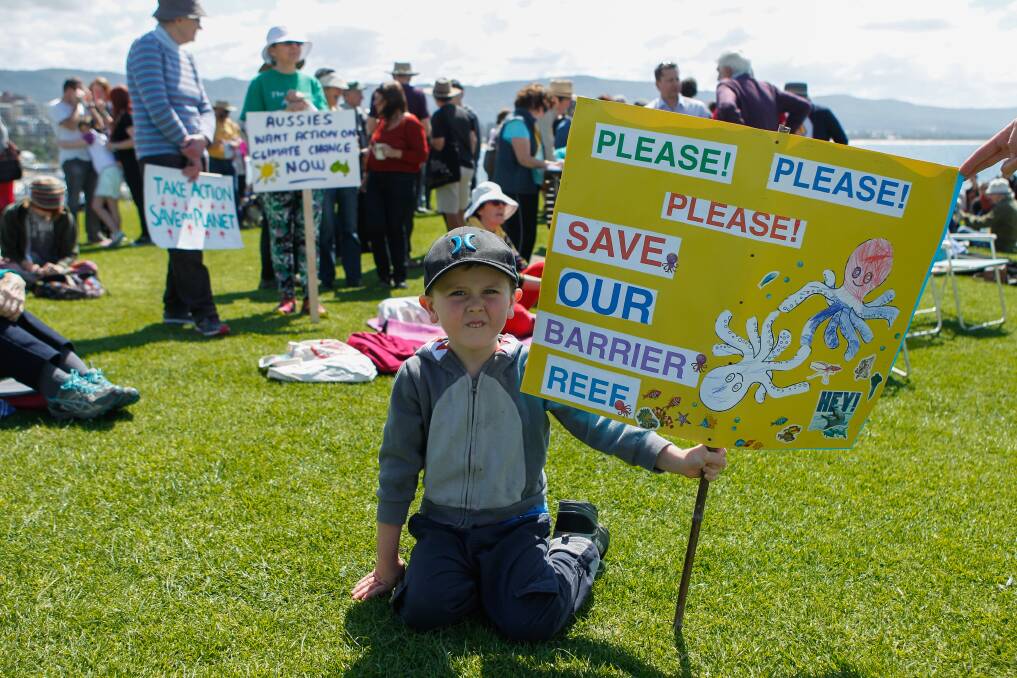Protesters gather at Flagstaff Hill to join others around Australia and the world in the biggest public demonstration against climate change. Picture: CHRISTOPHER CHAN