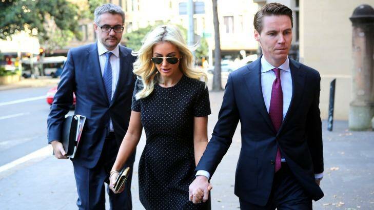 Oliver Curtis arrives at St James Court in Sydney on Monday with wife Roxy Jacenko. Photo: James Alcock