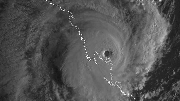 Intense eye of Cyclone Marcia as it neared the Queensland coast. Photo: US Navy