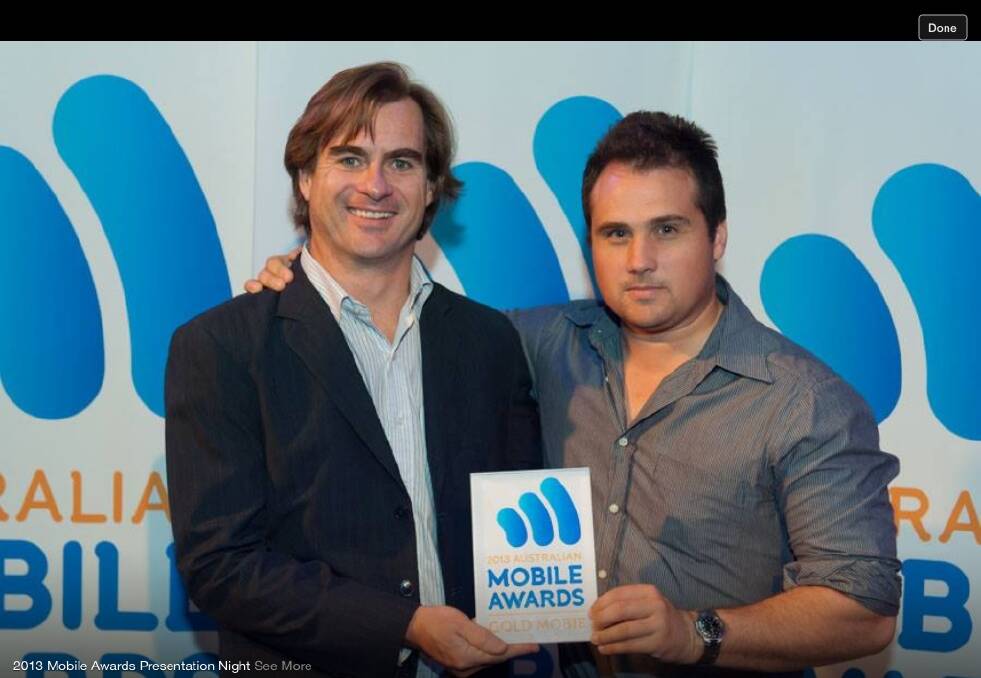 Creator and founder of SendaScript Fabian McCann and co-creator Andrew Wood hold their award for inventive use of SMS.