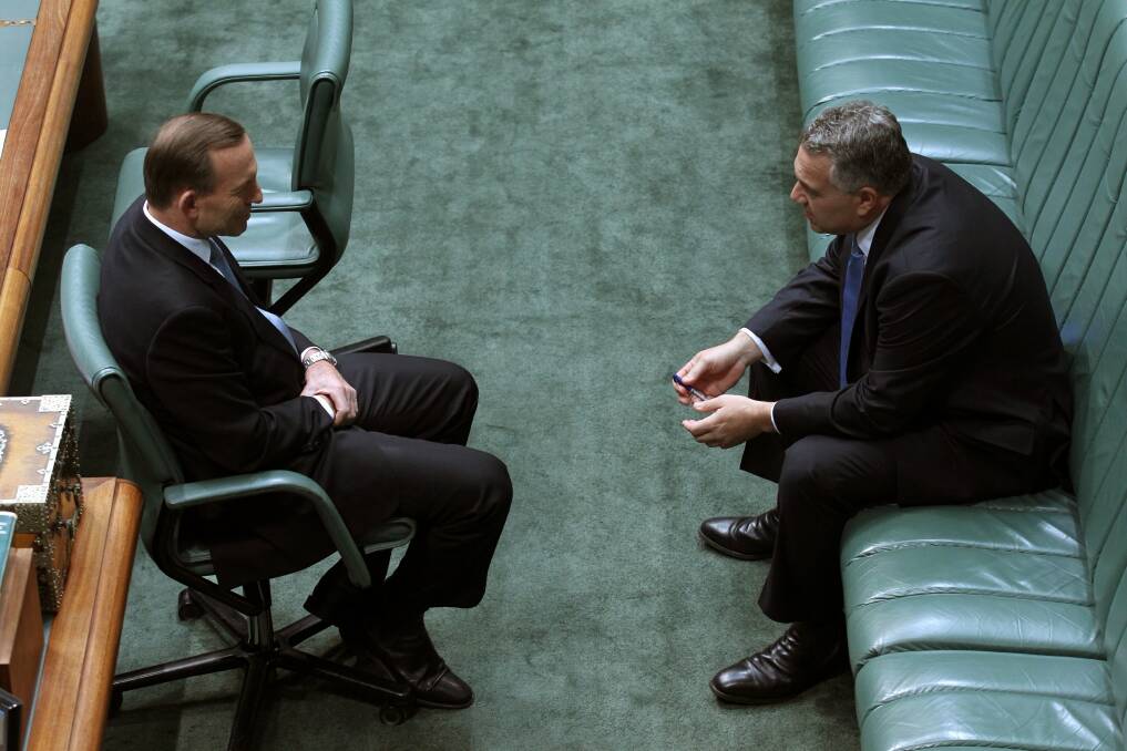 Under fire: Prime Minister Tony Abbott and Treasurer Joe Hockey on Wednesday.Picture: ANDREW MEARES