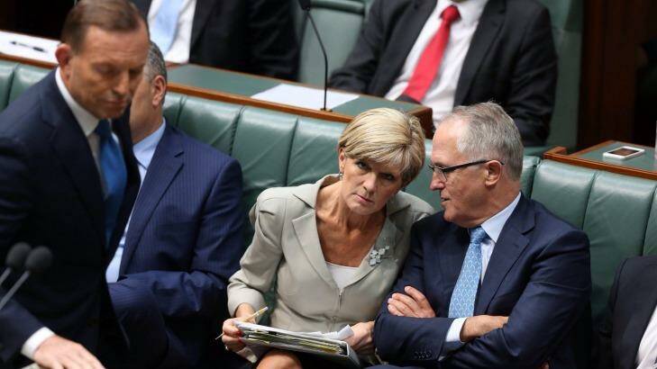 Punters believe Foreign Minister Julie Bishop and Communications Minister Malcolm Turnbull would be the most likely replacement should Prime Minister Tony Abbott lose the top job. Photo: Andrew Meares