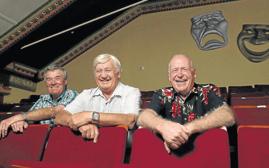 Old Rockers. David Scholes, Mick Chamberlain and John Henderson who were members of 1960's Wollongong pop band the Shalamars, together again at Anita's Theatre in Thirroul. Picture: KIRK GILMOUR