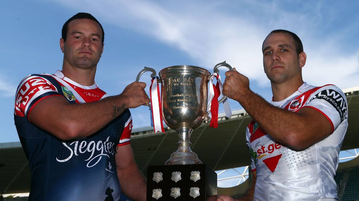 Rooster Boyd Cordner and Dragon Jason Nightingale are psyched for the Anzac Day match. Picture: GETTY IMAGES