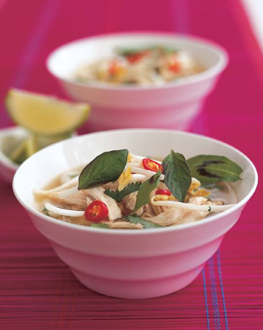 This cheat's chicken pho is ready in half an hour <a href="http://www.goodfood.com.au/good-food/cook/recipe/chicken-pho-20131030-2wgth.html"><b>(Recipe here).</b></a>