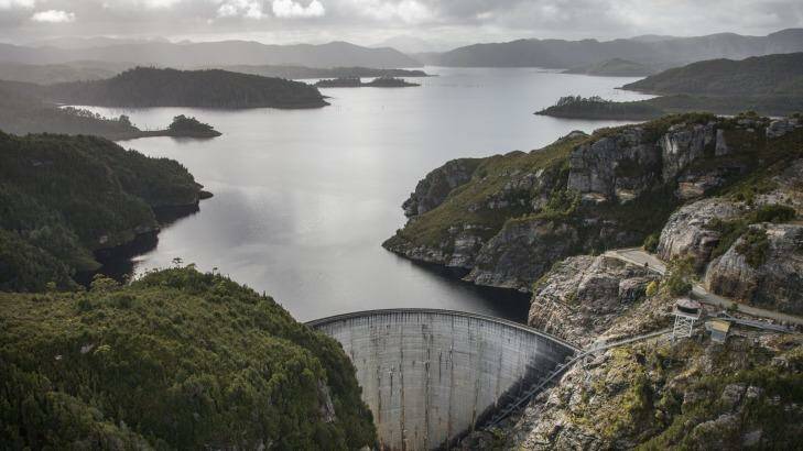 Hydro Tasmania's Gordon Dam - when Lake Gordon was full. Photo: Peter Mathew