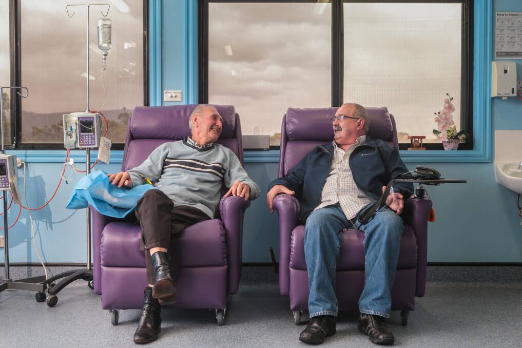 Fellow fighters: Cancer patients Barry Walker and Stephen Tsolakis are taking part in a new drug trial that has had some very promising results. Picture: ADAM McLEAN