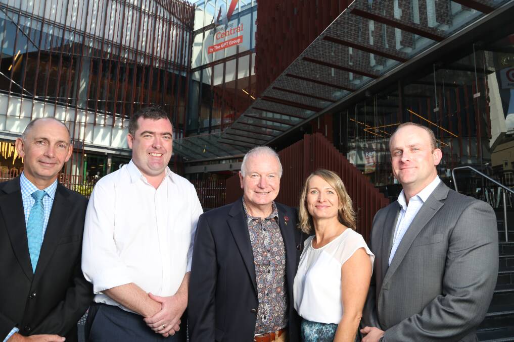 Excited: Kevin Ayres, Mark Sleigh, Wollongong Lord Mayor Gordon Bradbery, Branka Zugnoni and Nathan Yeo call for nominations for the 2015 Wollongong City Centre Retail and Business Awards. Picture: GREG ELLIS